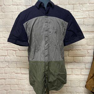 Armani Exchange Men's Cotton Short Sleeve Button Shirt Blue/Gray/Green